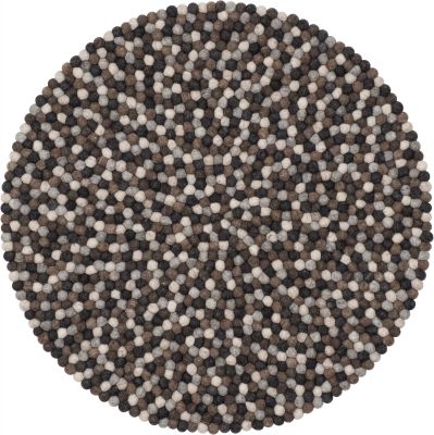 Runder Filzkugel Teppich 140 cm in Grau- und Brauntönen, handgefertigt und nachhaltig.